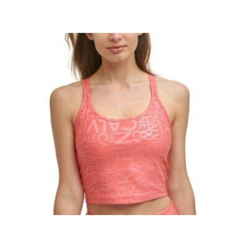 Calvin Klein Performance Womens XXL Coral Pink Logo Print Strappy Crop Tank Top